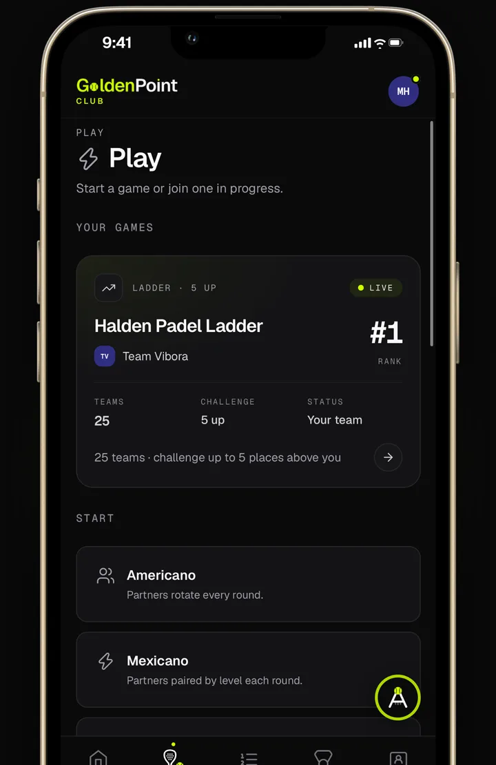 The GoldenPoint app on a phone, showing a ladder.